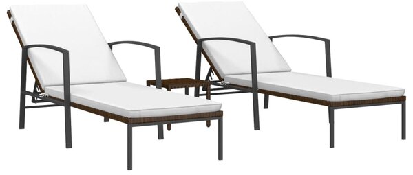 VidaXL 2 db barna polyrattan napozóágy asztallal