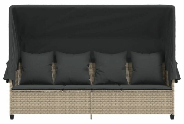 VidaXL világosszürke polyrattan napozóágy tetővel és párnával