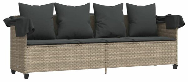 VidaXL világosszürke polyrattan napozóágy tetővel és párnával