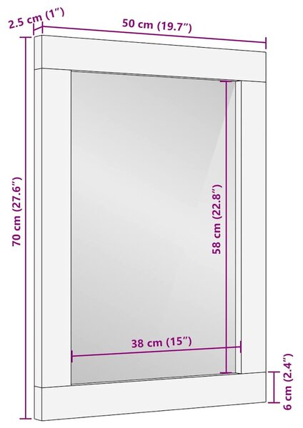 Fali tükör Fehérre fehérített 70 x 50 cm Szerelt fa és Üveg