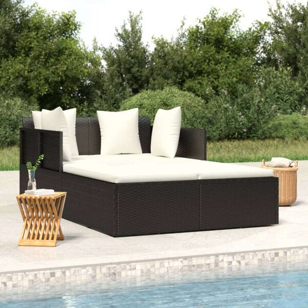 VidaXL Napozóágy - Polyrattan - Fekete - 182x118x63 cm