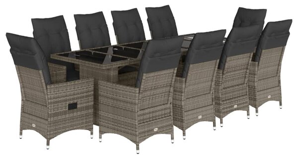 11 részes szürke polyrattan kerti bisztrógarnitúra párnákkal