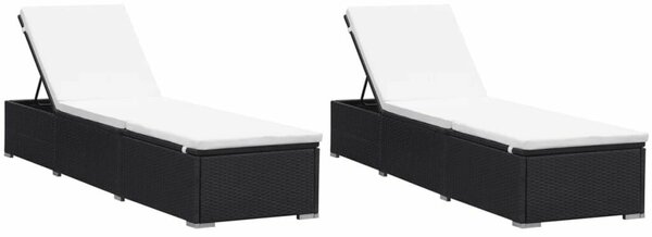 VidaXL Napozóágy - 2 db - Fekete Polyrattan - Párnával