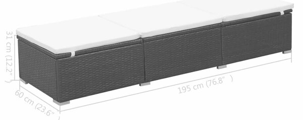 VidaXL Napozóágy - 2 db - Fekete Polyrattan - Párnával