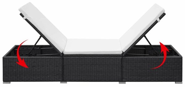 VidaXL Napozóágy - 2 db - Fekete Polyrattan - Párnával