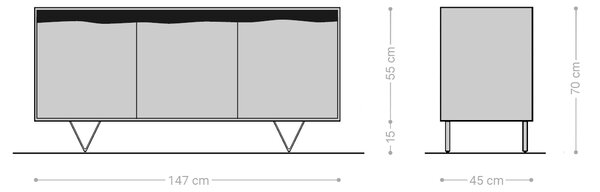 DELIFE Komód Stonegrace 147x45 cm akác természetes 3 ajtós természetes él