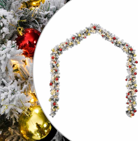 Zöld PVC karácsonyi füzér gömbökkel és LED-ekkel 5 m