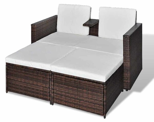 4-részes barna polyrattan kerti bútorszett párnákkal