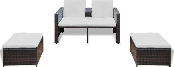 4-részes barna polyrattan kerti bútorszett párnákkal