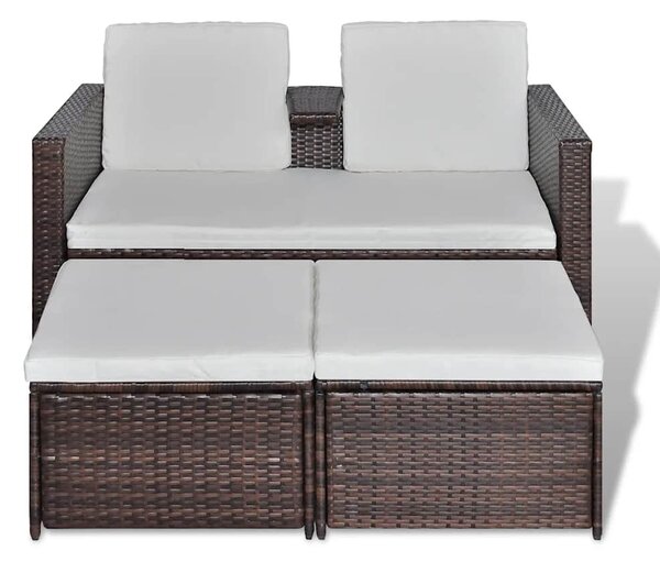 4-részes barna polyrattan kerti bútorszett párnákkal