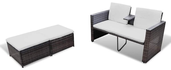 4-részes barna polyrattan kerti bútorszett párnákkal