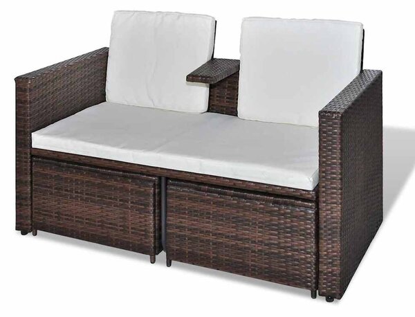 4-részes barna polyrattan kerti bútorszett párnákkal