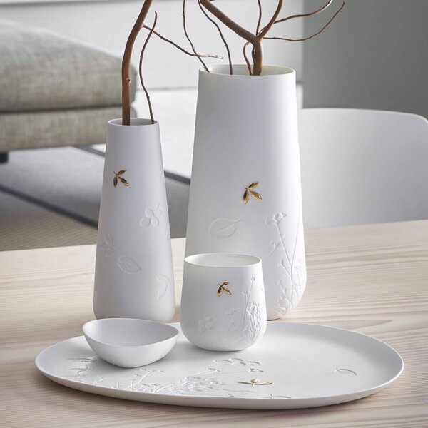 Fehér porcelán tányér GOLD LEAF, nagyméretű