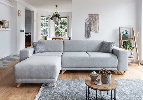 Világosszürke kinyitható-tárolóhelyes sarokkanapé Classy Sophie – Miuform