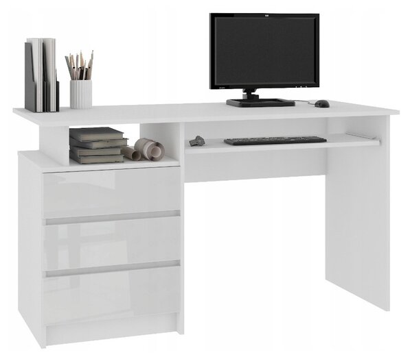 KORDA CLP 135 íróasztal, 135x77x60, fehér/magasfényű fehér