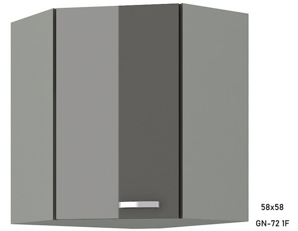 GREY felső sarok konyhaszekrény 60x60 GN-72 1F, 60/60x71,5x31, szürke/szürke magasfényű