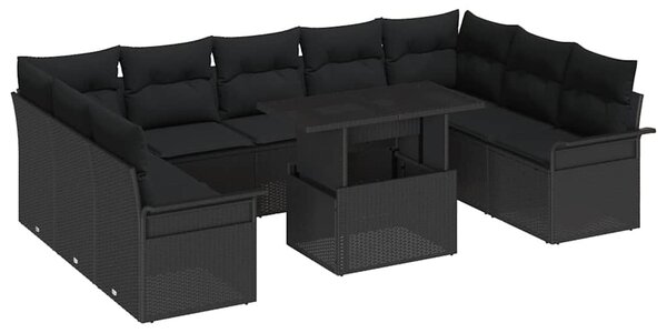 Kerti Kanapé Szett 10 db Fekete Poly Rattan