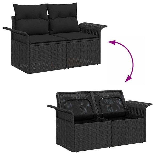 Kerti Kanapé Szett párnával tárolóval 6 pcs Fekete Poli rattan
