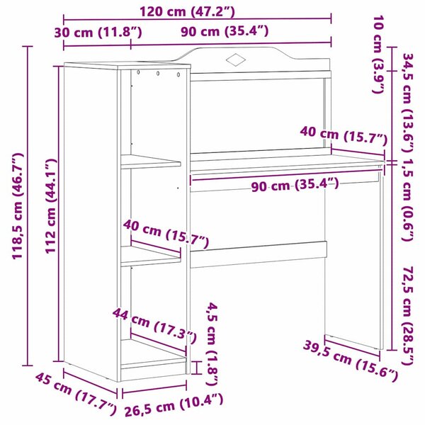 Táblafesték Íróasztal Fehér 120 x 45 x 118.5 cm Faanyag