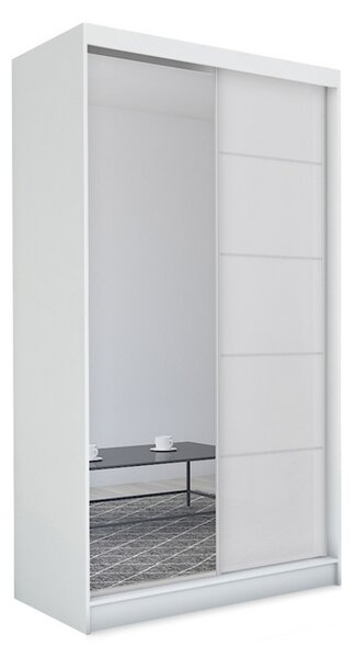 ELVIRA tolóajtós ruhásszekrény tükörrel, fehér, 150x216x61