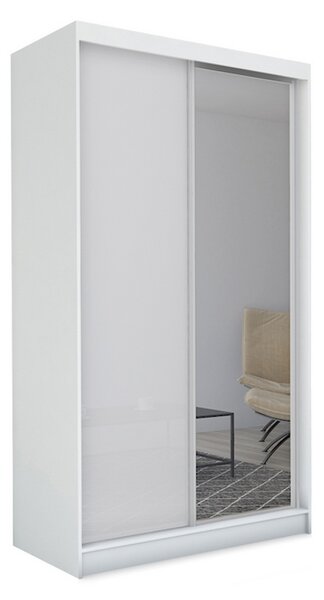 TARRA tolóajtós ruhásszekrény tükörrel, fehér, 150x216x61