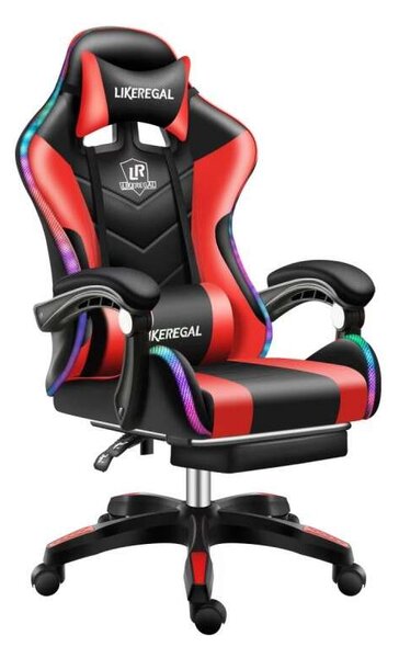 Likeregal 920 LED-es masszázs gamer szék lábtartóval piros