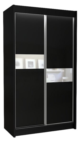 LIVIA tolóajtós ruhásszekrény, fekete/fehér üveg, 120x216x61