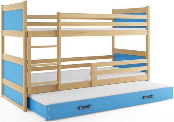 FIONA 3 COLOR emeletes ágy pótággyal, 90x200 cm, borovifenyő/égszínkék