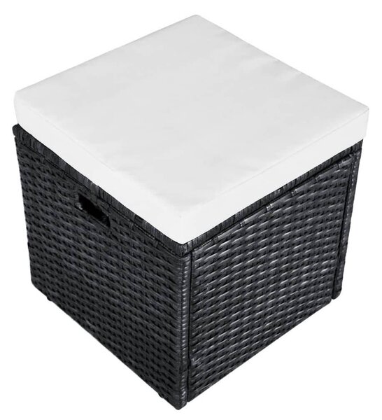 4-részes fekete polyrattan kerti bútorszett párnákkal