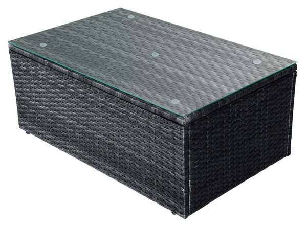 4-részes fekete polyrattan kerti bútorszett párnákkal