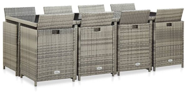 13 részes bézs polyrattan kültéri étkezőszett párnákkal
