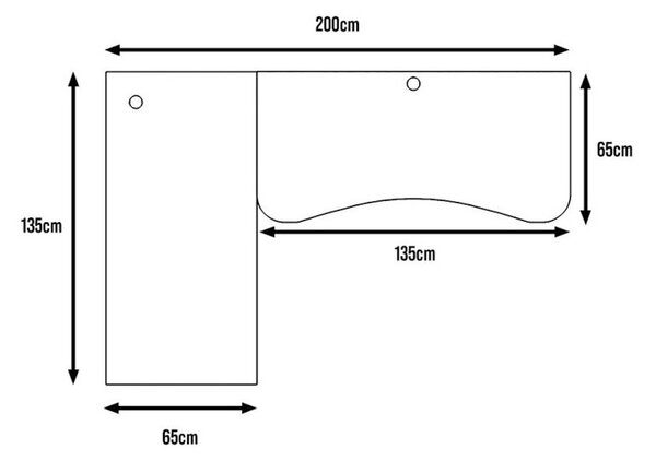 L sarok számítógépasztal, 200/135x73-76x65, fekete, bal