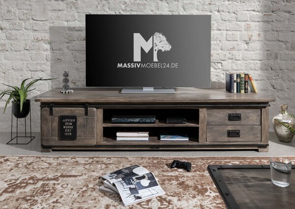 IRON III. TV asztal 200x50 cm, mangó, szürke