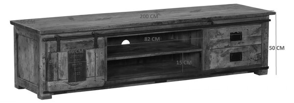 IRON III. TV asztal 200x50 cm, mangó, szürke