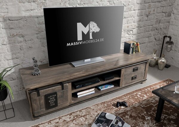 IRON III. TV asztal 200x50 cm, mangó, szürke
