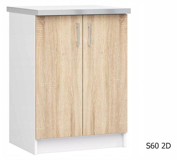 LIMA S60 2D alsó konyhaszekrény munkalappal, 60x85,5x46, sonoma/fehér
