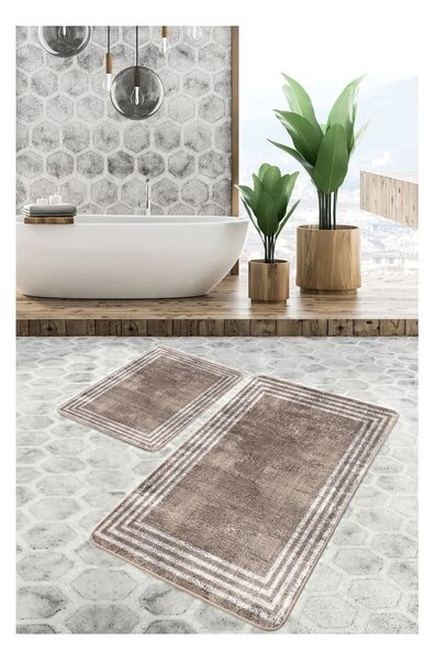 Barna bársony fürdőszobai kilépő szett 2 db-os 60x100 cm – Mila Home
