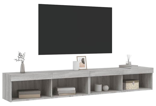 2 db szürke sonoma színű TV-szekrény LED-ekkel 100x30x30 cm