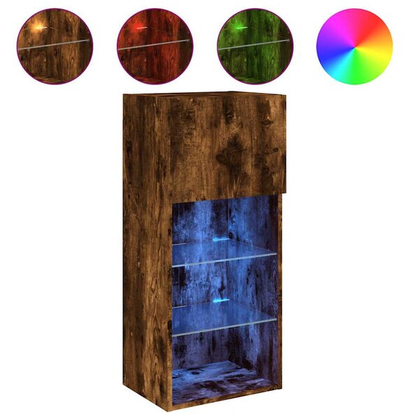 2 db füstös tölgy színű TV-szekrény LED-ekkel 40,5 x 30 x 90 cm