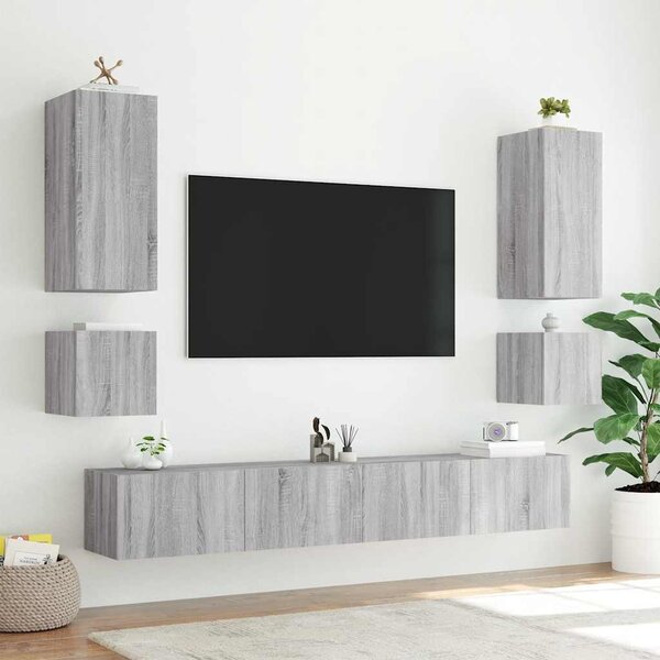 Szürke sonoma színű fali TV-szekrény LED-ekkel 100 x 35 x 41 cm