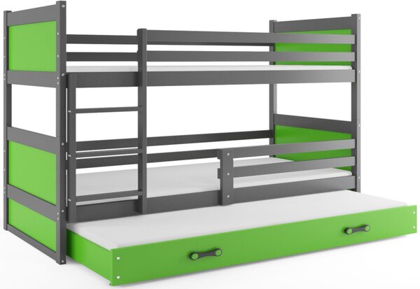 FIONA 3 COLOR emeletes ágy pótággyal, 80x190 cm, grafit/zöld