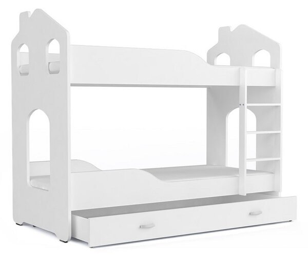 PATRIK 2 Domek gyerekágy + AJÁNDÉK matrac + ágyrács, 160x80 cm, fehér/fehér