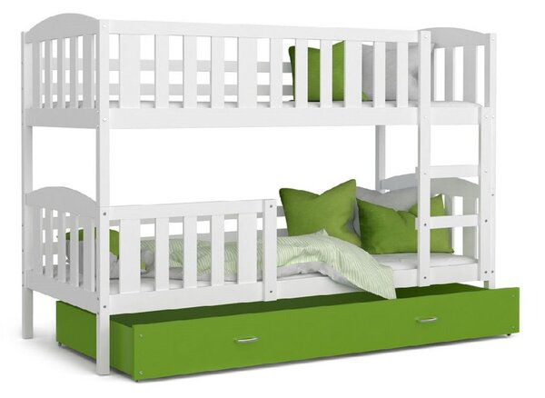 KUBA 2 COLOR gyerekágy + AJÁNDÉK matrac + ágyrács, fehér/zöld, 184x80 cm