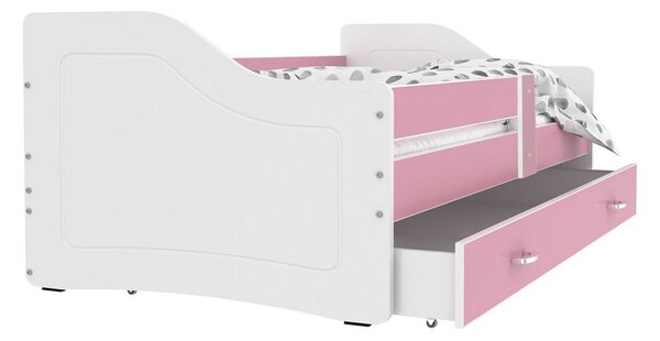 SWAN P1 COLOR gyerekágy + AJÁNDÉK matrac + ágyrács, 140x80 cm, rózsaszín/fehér
