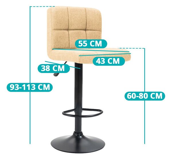 Szövet borítású bárszék, 2 db, bézs
