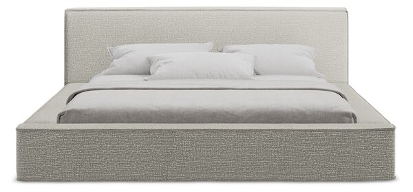 Világosszürke kárpitozott ágyneműtartós franciaágy ágyráccsal 180x200 cm Noho – Makamii