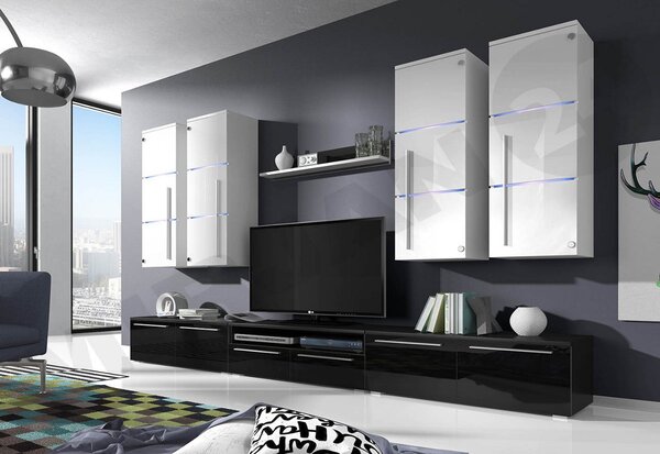 BARI nappali fal, fenti szekrények: fehér, lenti szekrények: fekete
