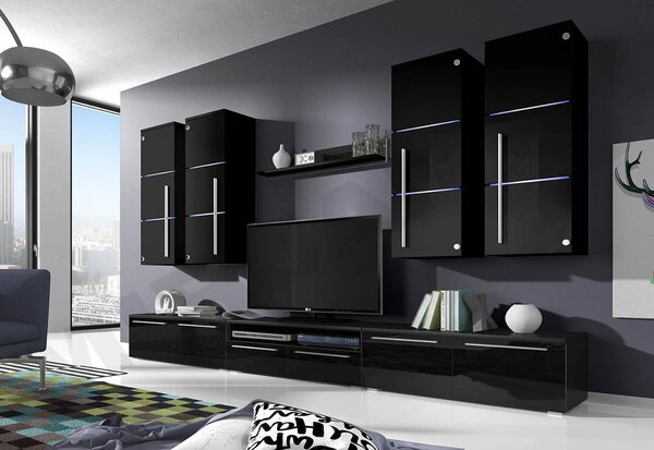 BARI nappali fal, fenti szekrények: fekete, lenti szekrények: fekete