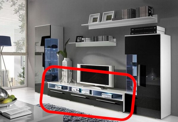 ROMA TV asztal, fehér/magasfényű fekete