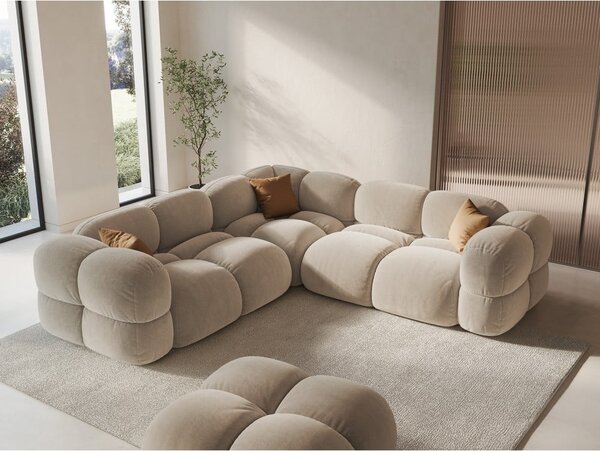 Bézs bársony sarokkanapé Loretto – Cosmopolitan Design